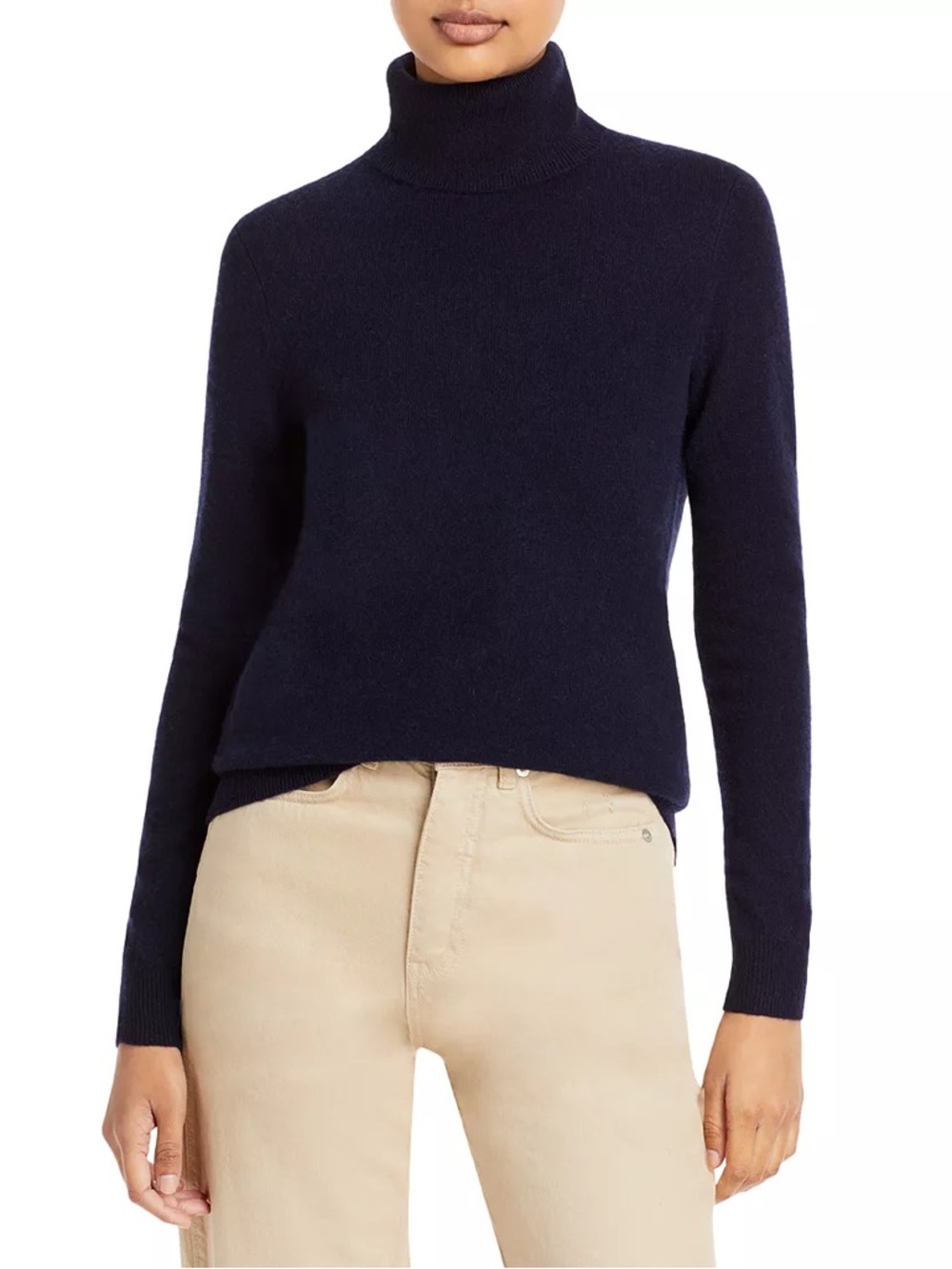 C by Bloomingdales Navy 100% Cashmere Turtleneck Sweater
